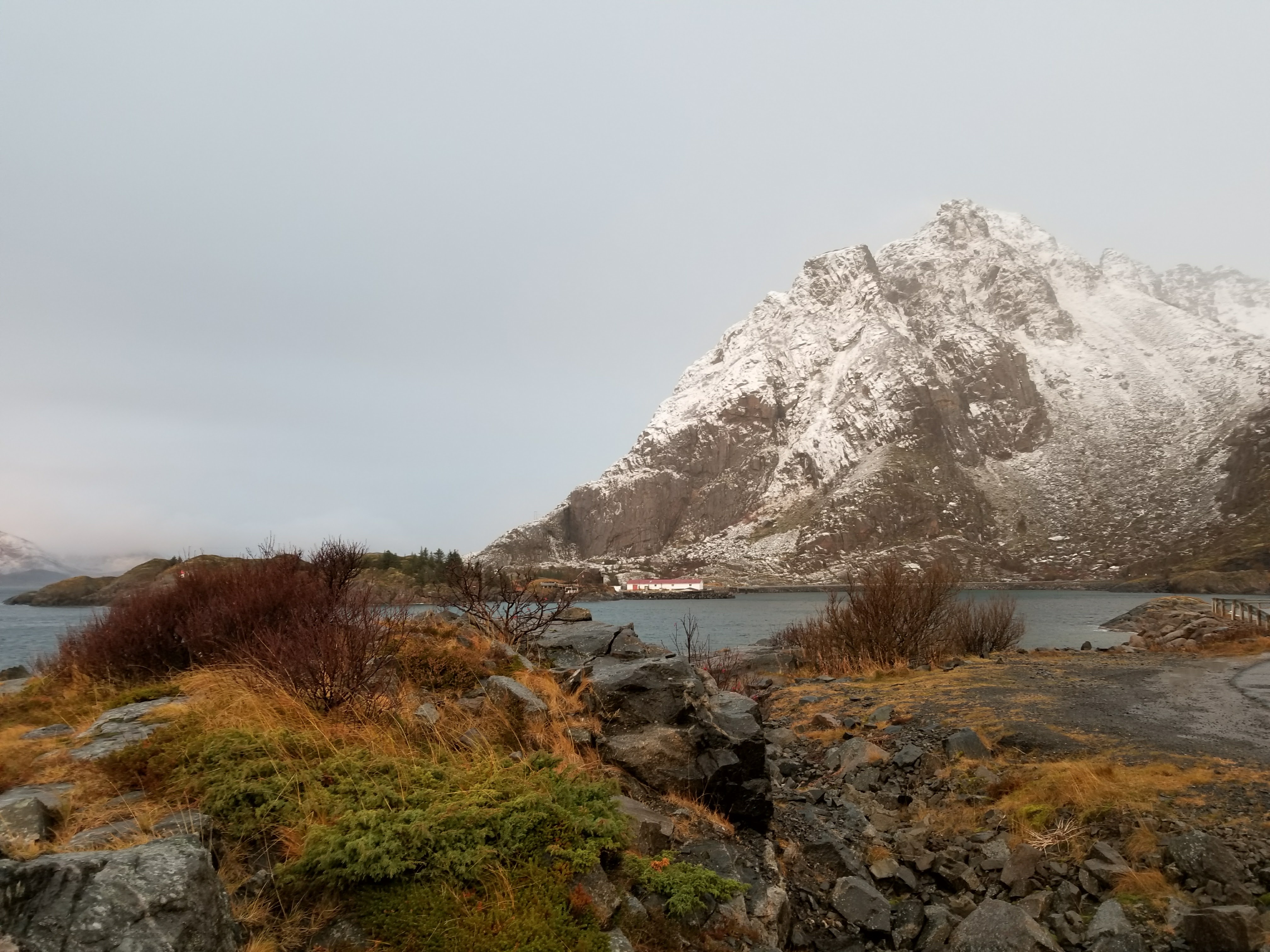 Majestic mountains by a lake in Norway